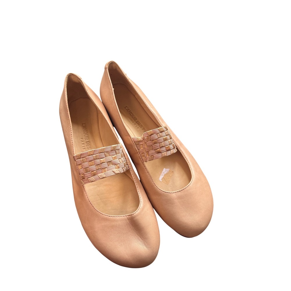 L'Amour Des Pieds Clara Nude Leather Woven Strap Flats Shoes Womens 9.5M
